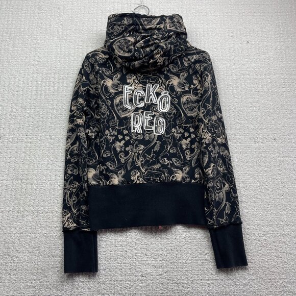 Y2K 90s Women's L Red by Marc Ecko Graphic Logo Hoodie Goth Emo Skull Rose AOP - Picture 11 of 15